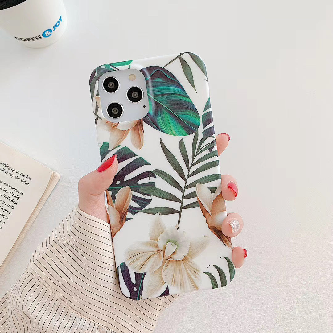 Retro literary small flower leaf phone case