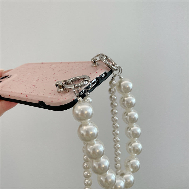 Strawberry Milkshake Pearl Diagonal Chain Phone Case