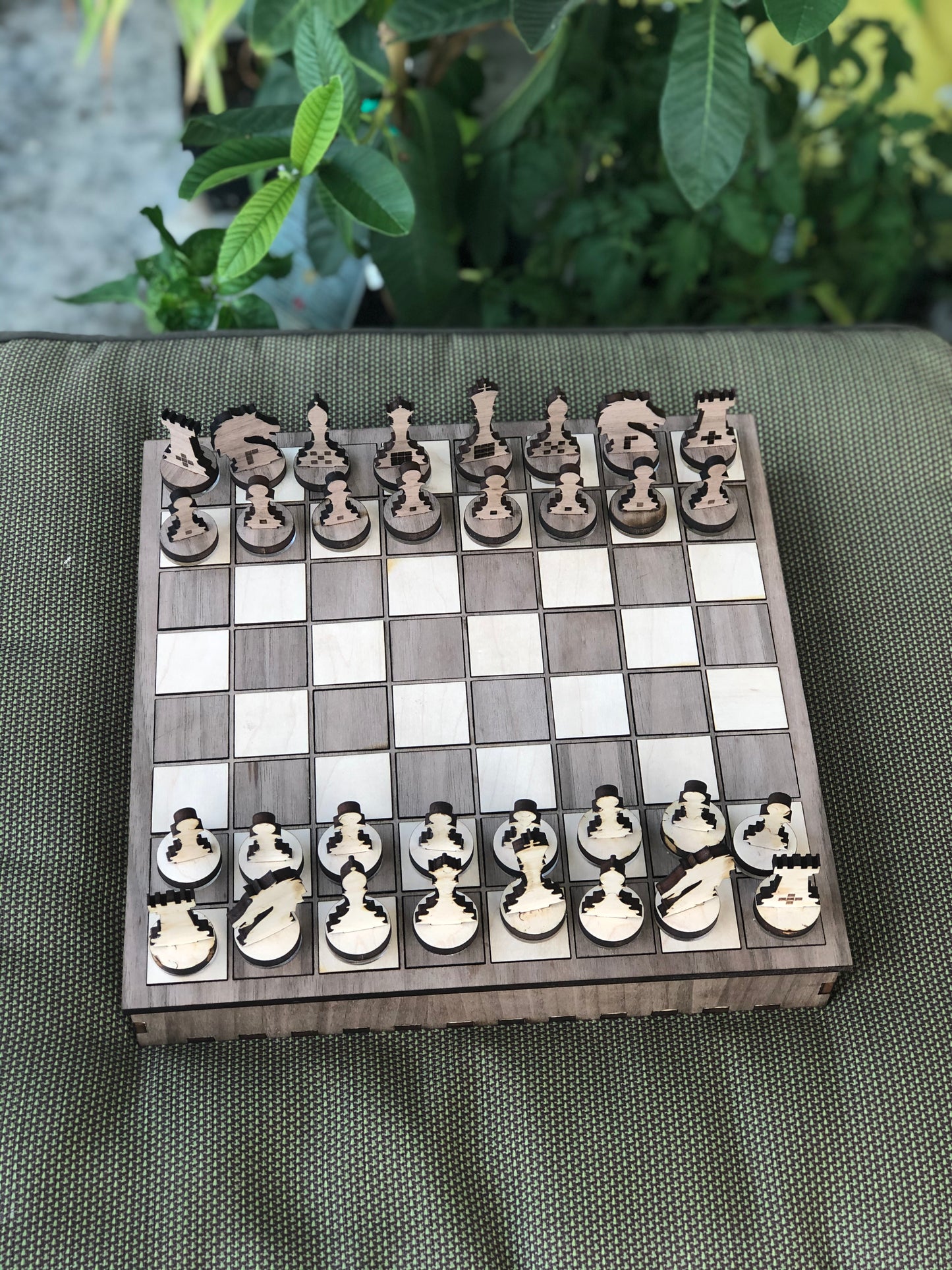 Custom chess/checkers set with storage