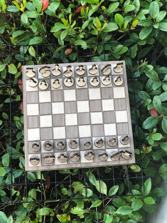 Custom chess/checkers set with storage