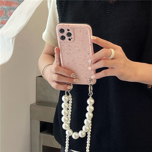 Strawberry Milkshake Pearl Diagonal Chain Phone Case