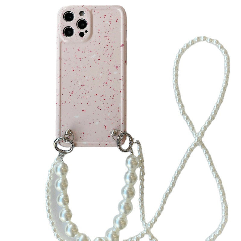 Strawberry Milkshake Pearl Diagonal Chain Phone Case