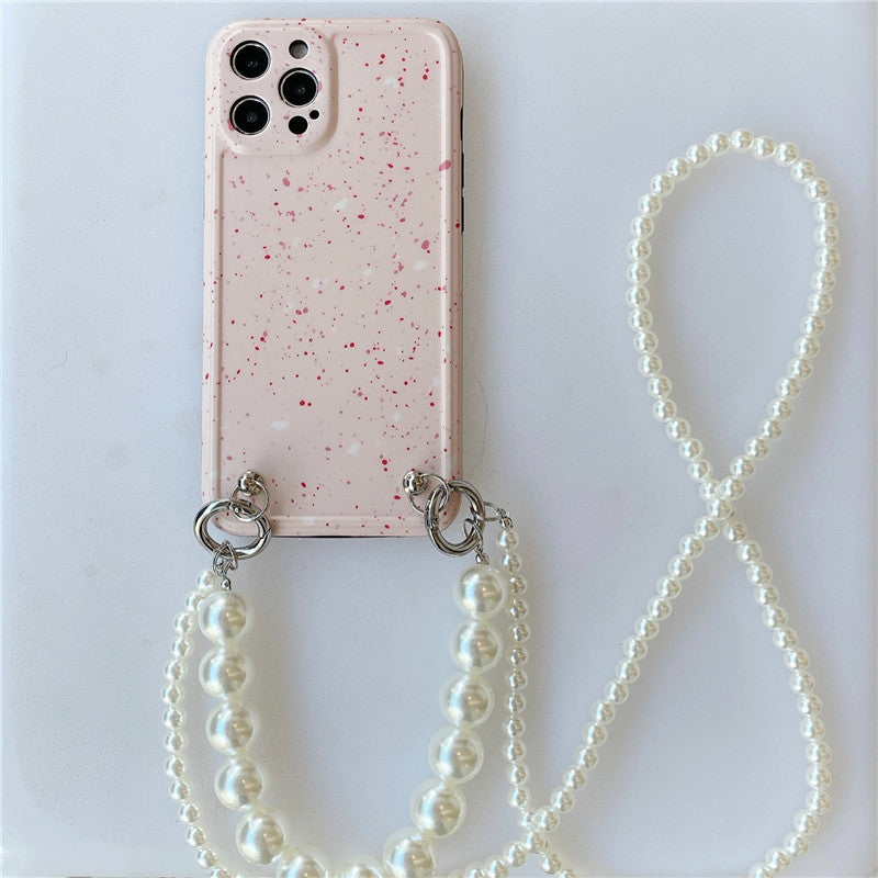 Strawberry Milkshake Pearl Diagonal Chain Phone Case