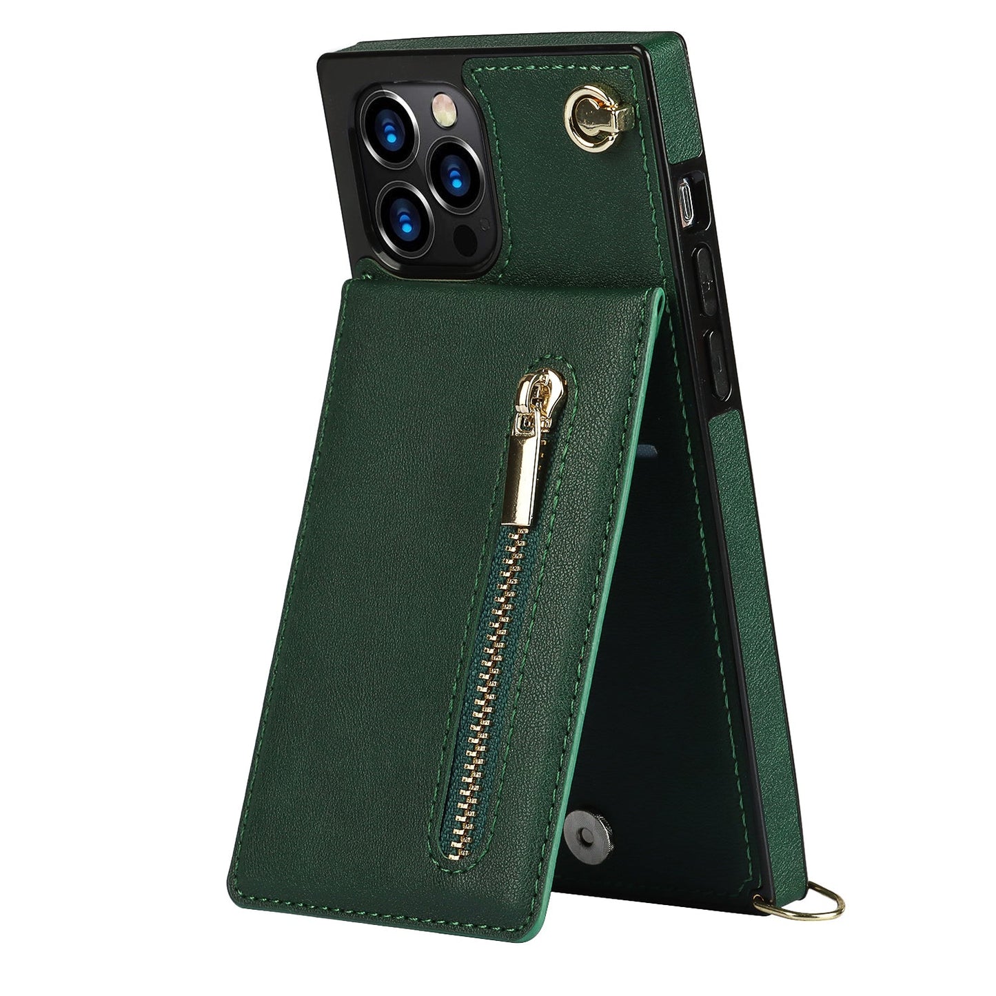 Slim Zipper Wallet Back Case for iPhone With Crossbody Strap (green)