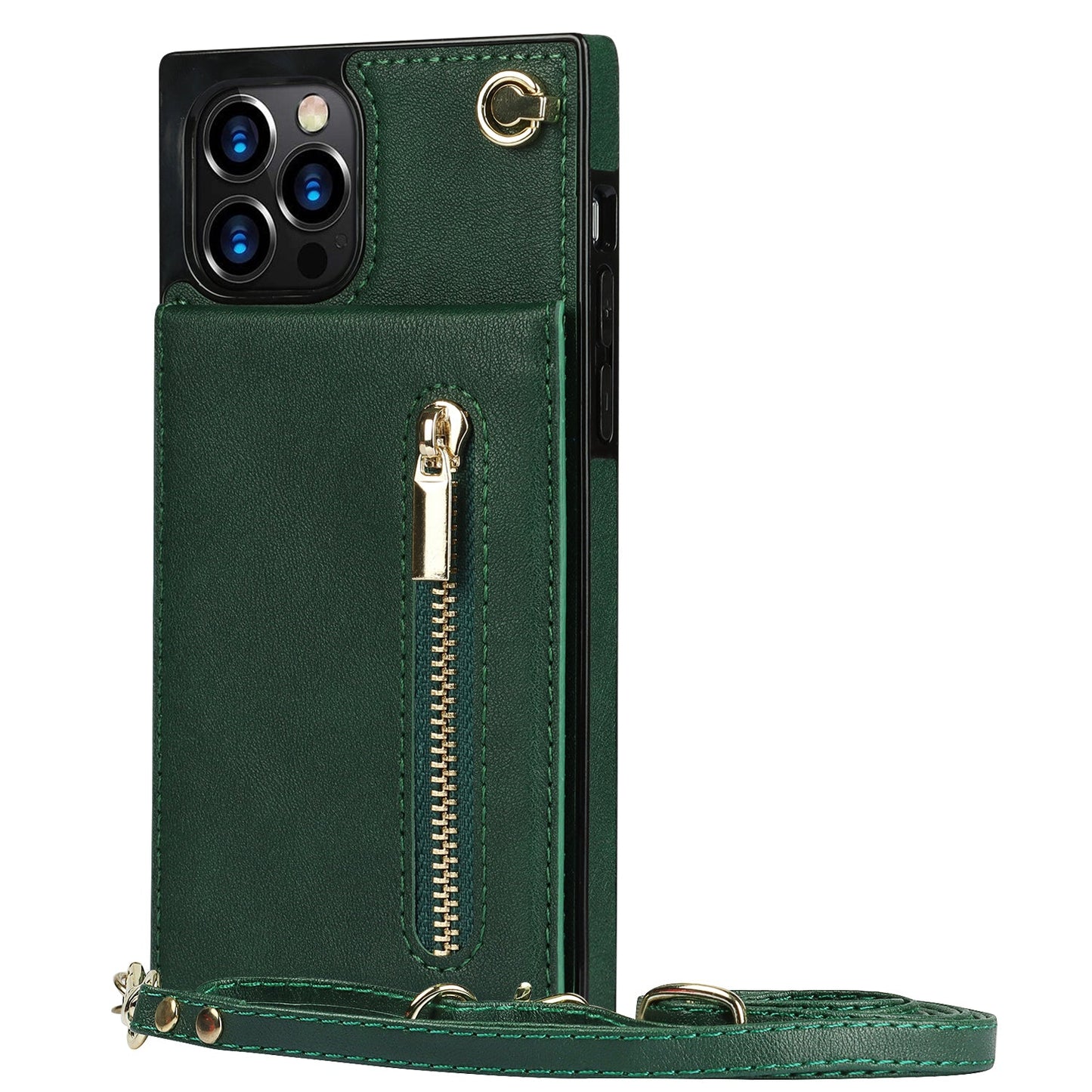 Slim Zipper Wallet Back Case for iPhone With Crossbody Strap (green)